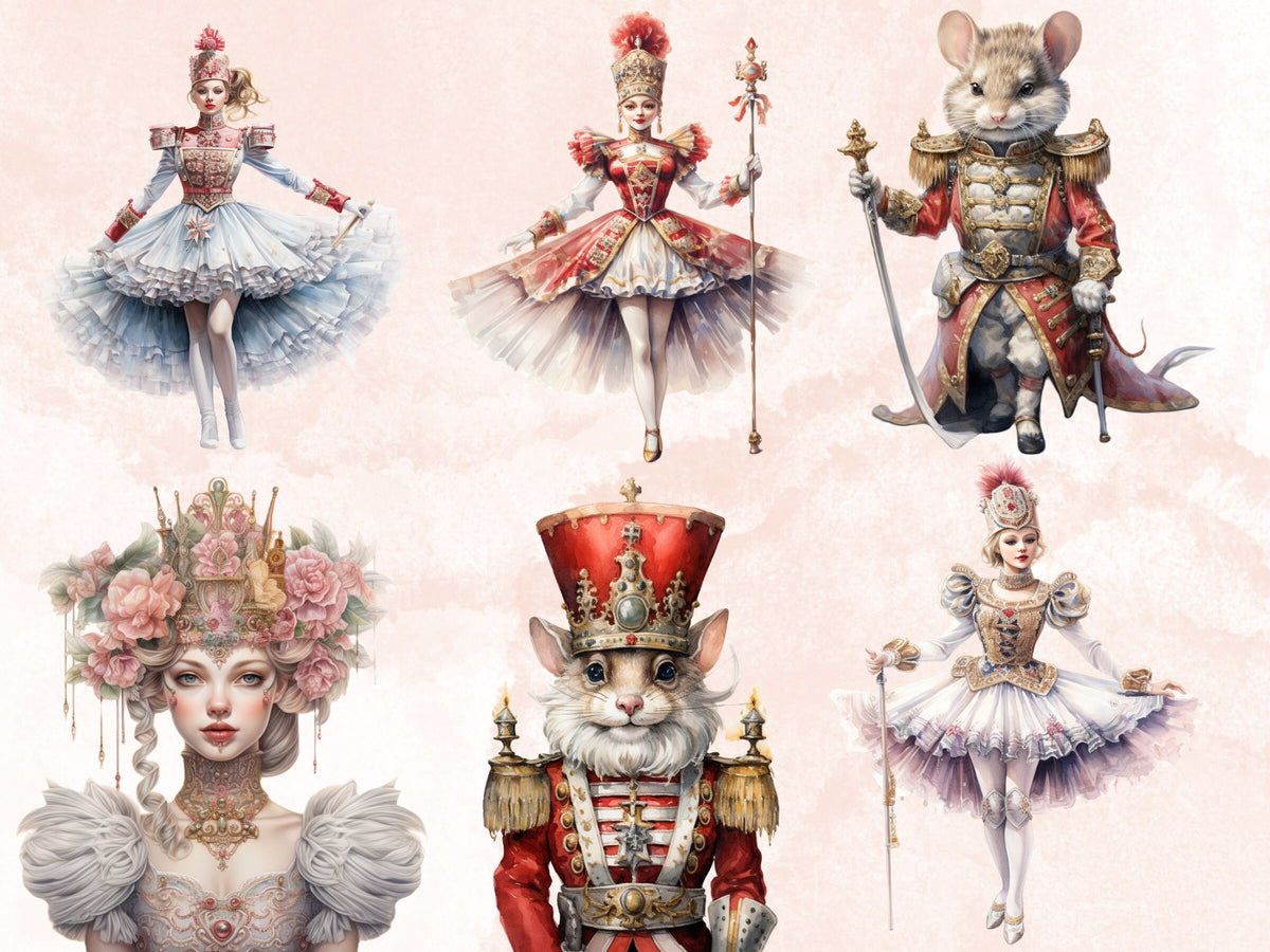 29 PNG Watercolour Christmas Nutcracker Clipart, Merry Christmas Ballet Clip art Bundle, Fairytale graphic png, Xmas Noel Sublimation Bundle
