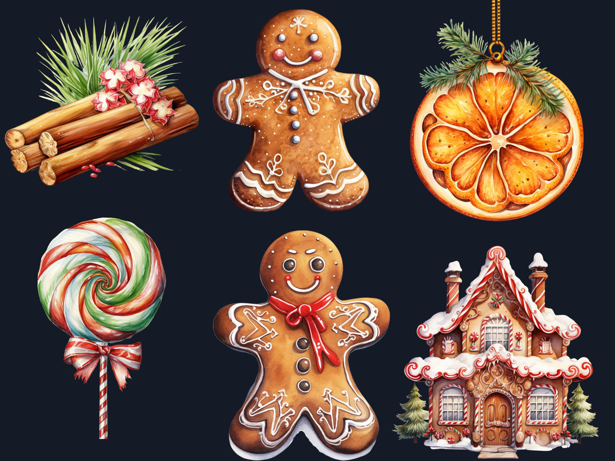 40 PNG Watercolor Christmas Dessert Clipart, Christmas Sweets Clip art, Christmas Cake, Cupcakes, Cookies, Gingerbread png, Xmas Noel Treats