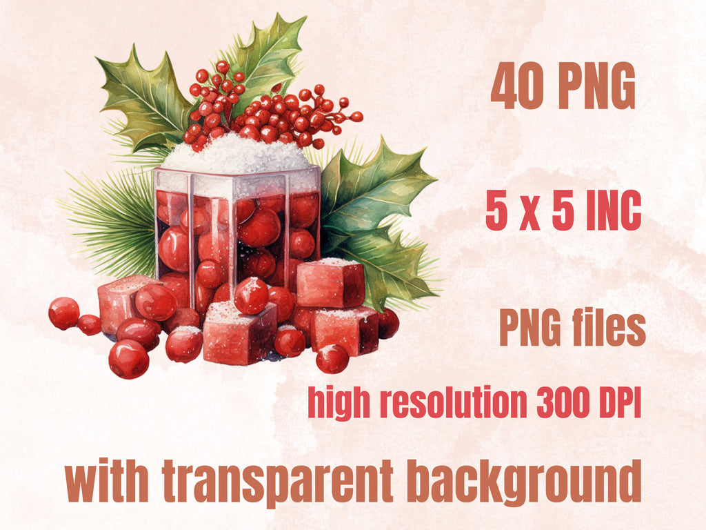 40 PNG Watercolor Christmas Dessert Clipart, Christmas Sweets Clip art, Christmas Cake, Cupcakes, Cookies, Gingerbread png, Xmas Noel Treats