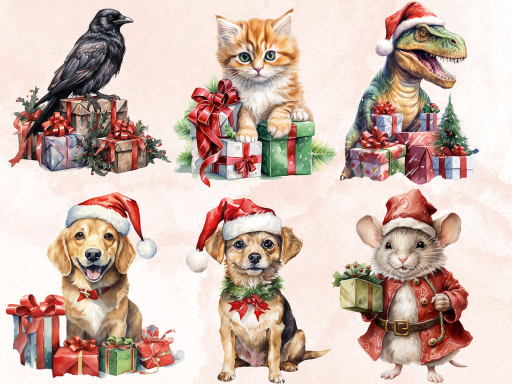 38 PNG Watercolor Christmas Animals Clipart, Merry Christmas Baby shower Clip art, Cute Winter Holiday Graphic png, Xmas Noel Sublimation