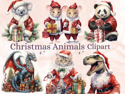 38 PNG Watercolor Christmas Animals Clipart, Merry Christmas Baby shower Clip art, Cute Winter Holiday Graphic png, Xmas Noel Sublimation