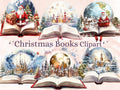 30 PNG Watercolor Christmas Books Clipart Bundle, Fantasy Magical Open Book Clip art, Cute Winter Holiday Graphic png, Xmas Noel Sublimation