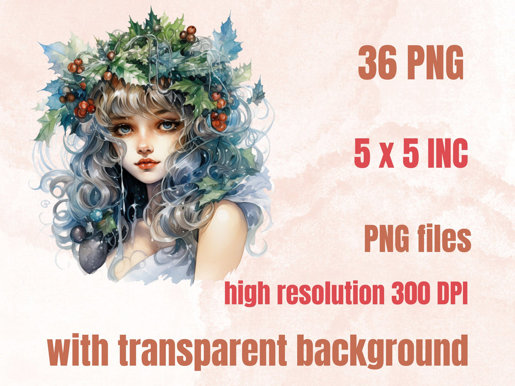 36 PNG Watercolor Christmas Fairy Garden Clipart Bundle, Fairytale Christmas Clip art, Winter Holiday Graphic png, Xmas Noel Sublimation