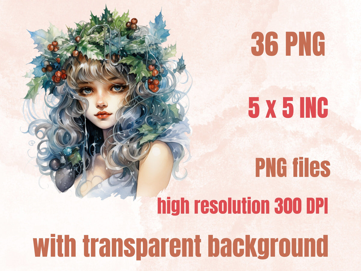 36 PNG Watercolor Christmas Fairy Garden Clipart Bundle, Fairytale Christmas Clip art, Winter Holiday Graphic png, Xmas Noel Sublimation