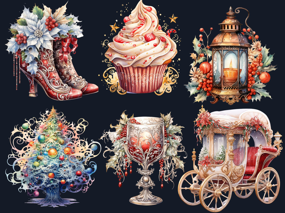 36 PNG Watercolor Christmas Fairy Garden Clipart Bundle, Fairytale Christmas Clip art, Winter Holiday Graphic png, Xmas Noel Sublimation