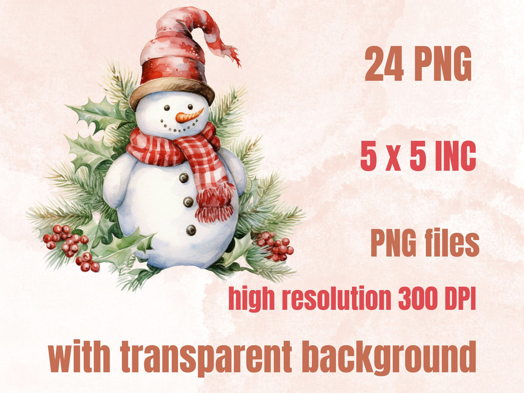 24 PNG Watercolour Christmas Snowman Clipart, Merry Christmas Kids Snow Clip art, Winter Holiday Children graphic png, Xmas Noel Sublimation