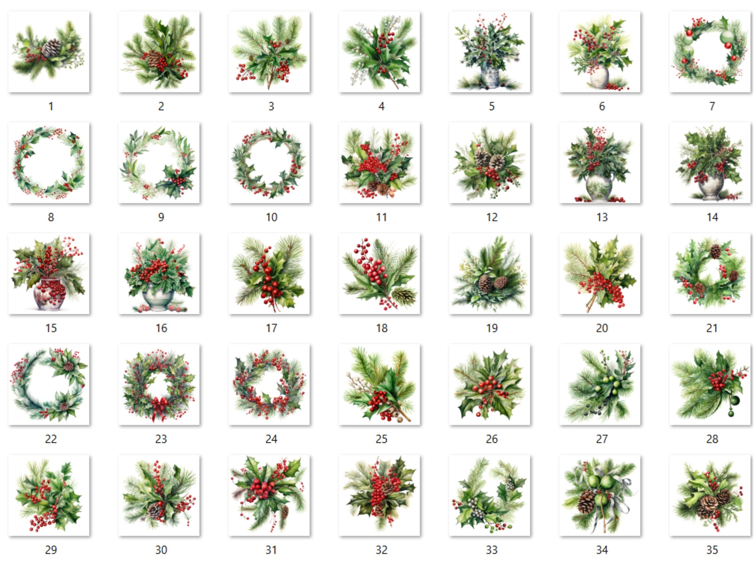 35 PNG Watercolor Christmas Greenery Clipart, Merry Christmas Botanical Clip art, Winter Arrangement Graphic png, Xmas Noel Sublimation