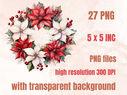 27 PNG Watercolor Christmas Wreath Clipart, Merry Christmas Holiday Wreath Clip art, Winter Greenery Frames png, Xmas Noel Sublimation