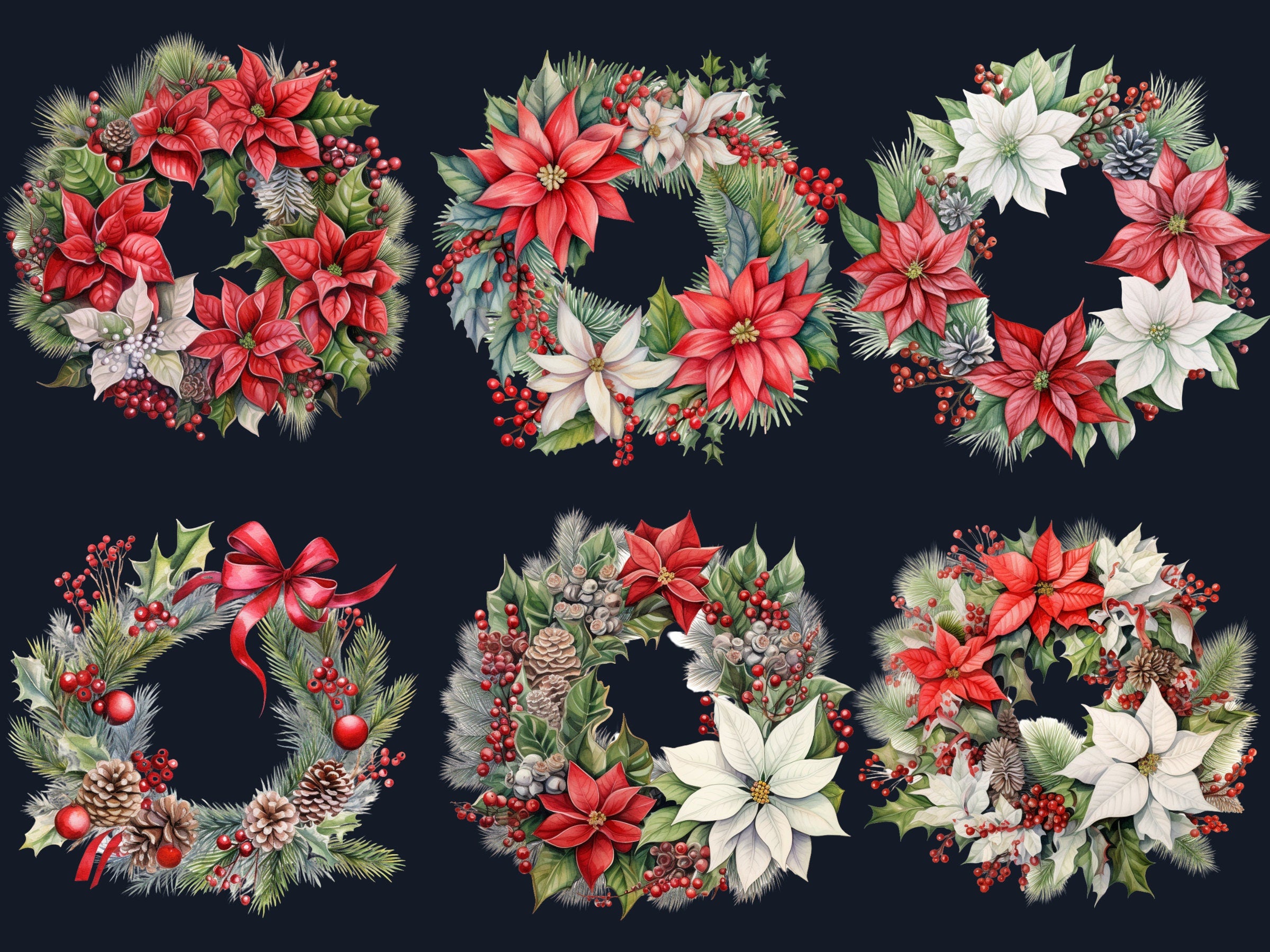 27 PNG Watercolor Christmas Wreath Clipart, Merry Christmas Holiday Wreath Clip art, Winter Greenery Frames png, Xmas Noel Sublimation