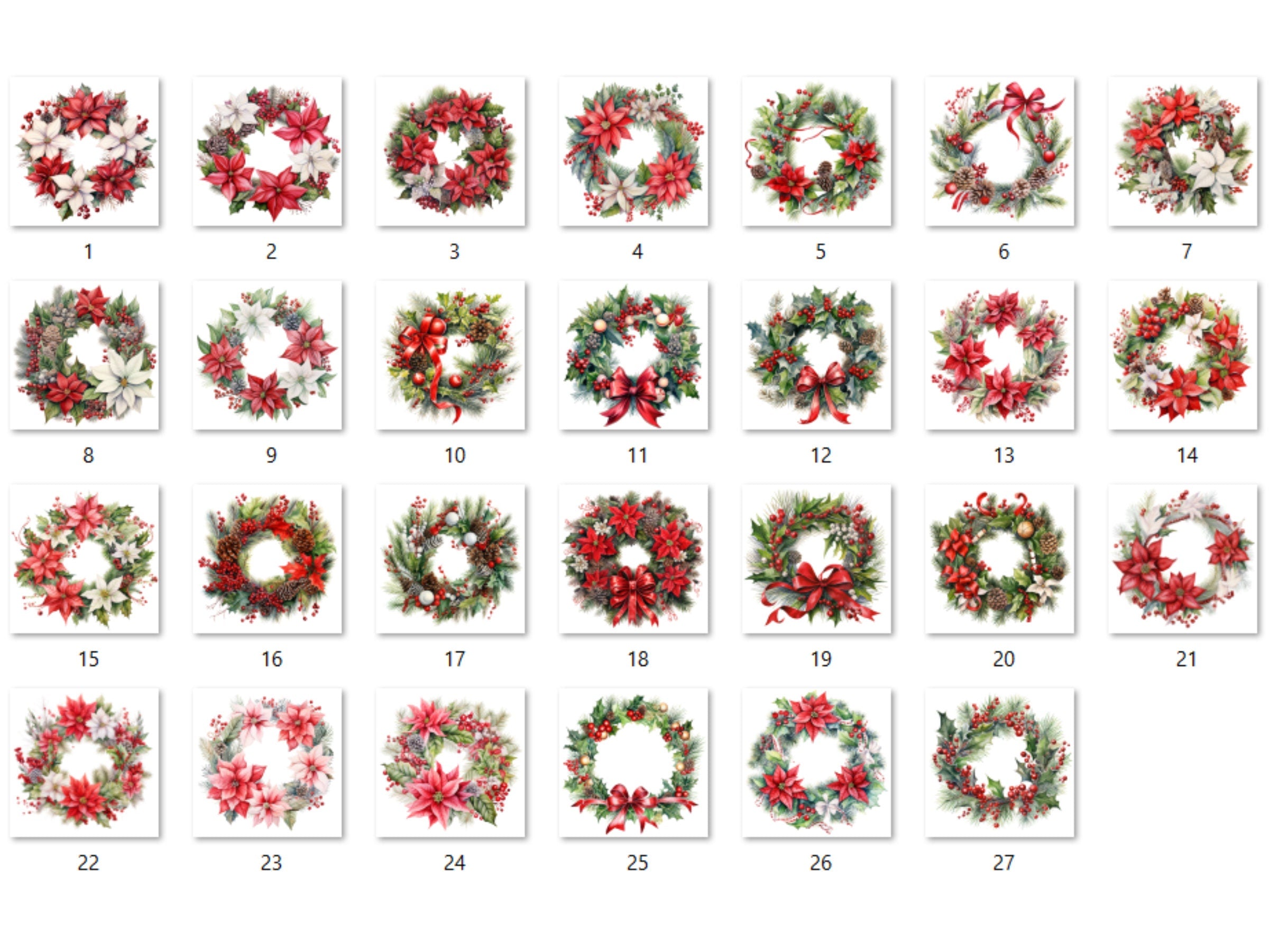 27 PNG Watercolor Christmas Wreath Clipart, Merry Christmas Holiday Wreath Clip art, Winter Greenery Frames png, Xmas Noel Sublimation