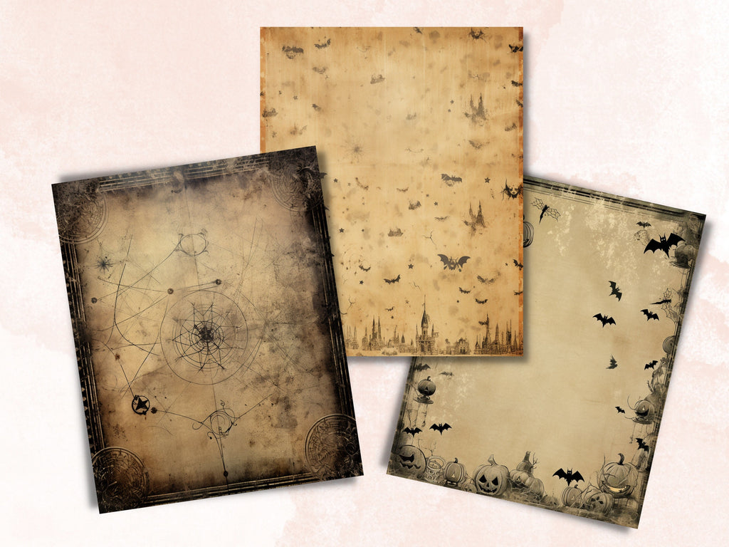 Printable Vintage Halloween Digital Paper, Creepy Halloween Ephemera, Faded Gothic Pages, Download Junk Journal, Scrapbooking, Card Making