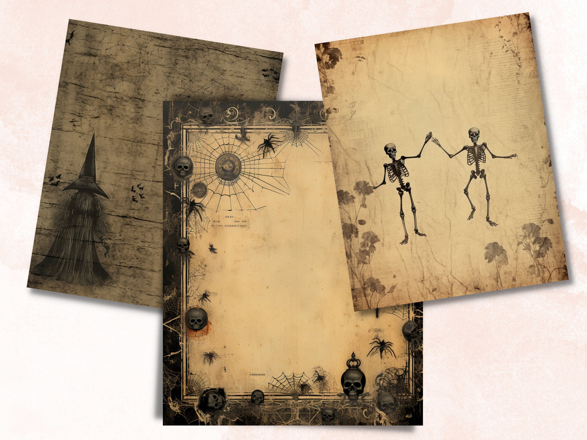 Printable Vintage Halloween Digital Paper, Creepy Halloween Ephemera, Faded Gothic Pages, Download Junk Journal, Scrapbooking, Card Making