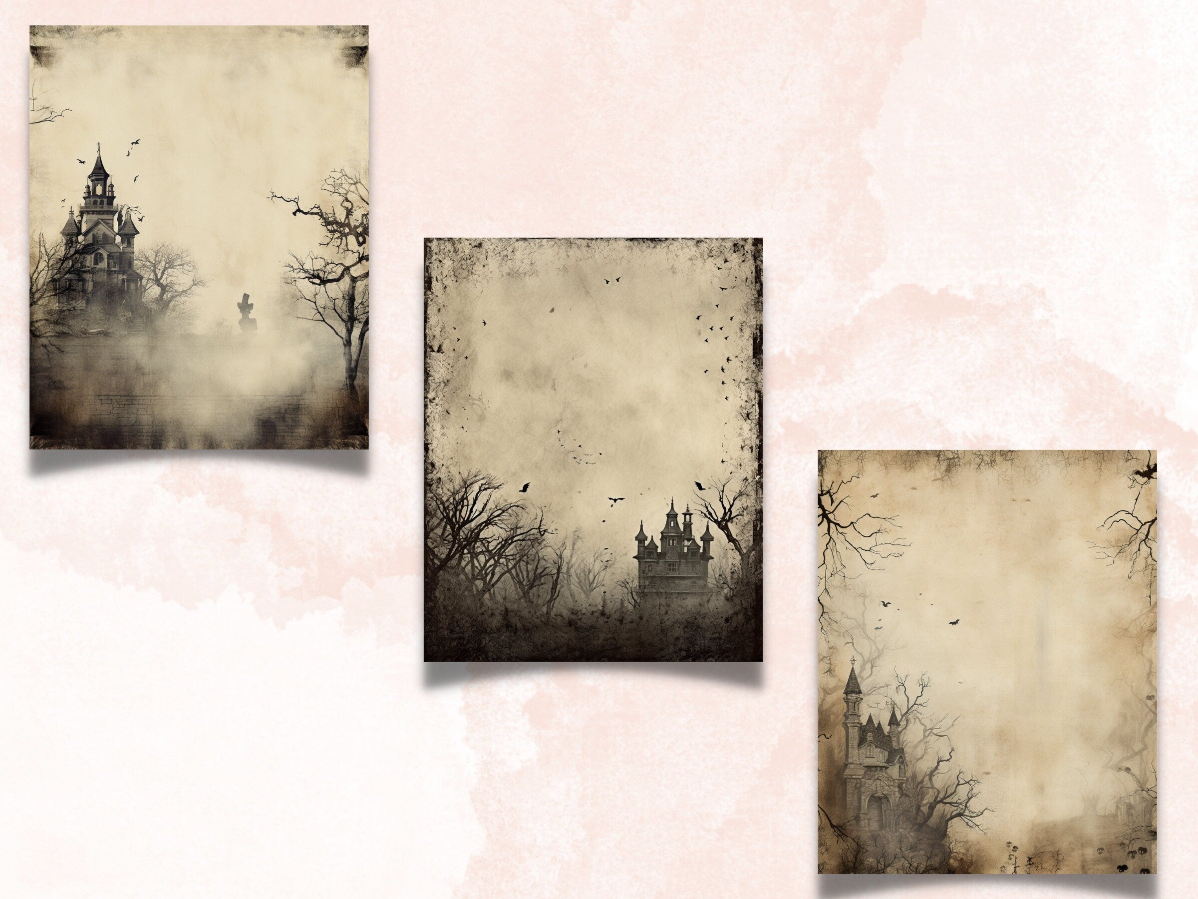Printable Haunted Mansion Digital Paper, Spooky Halloween Ephemera, Faded Gothic Pages, Download Junk Journal, Scrapbooking, Card Making