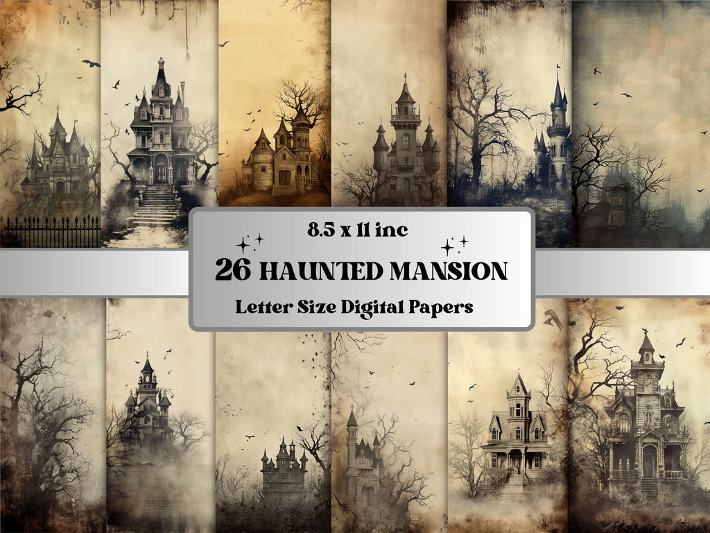 Printable Haunted Mansion Digital Paper, Spooky Halloween Ephemera, Faded Gothic Pages, Download Junk Journal, Scrapbooking, Card Making