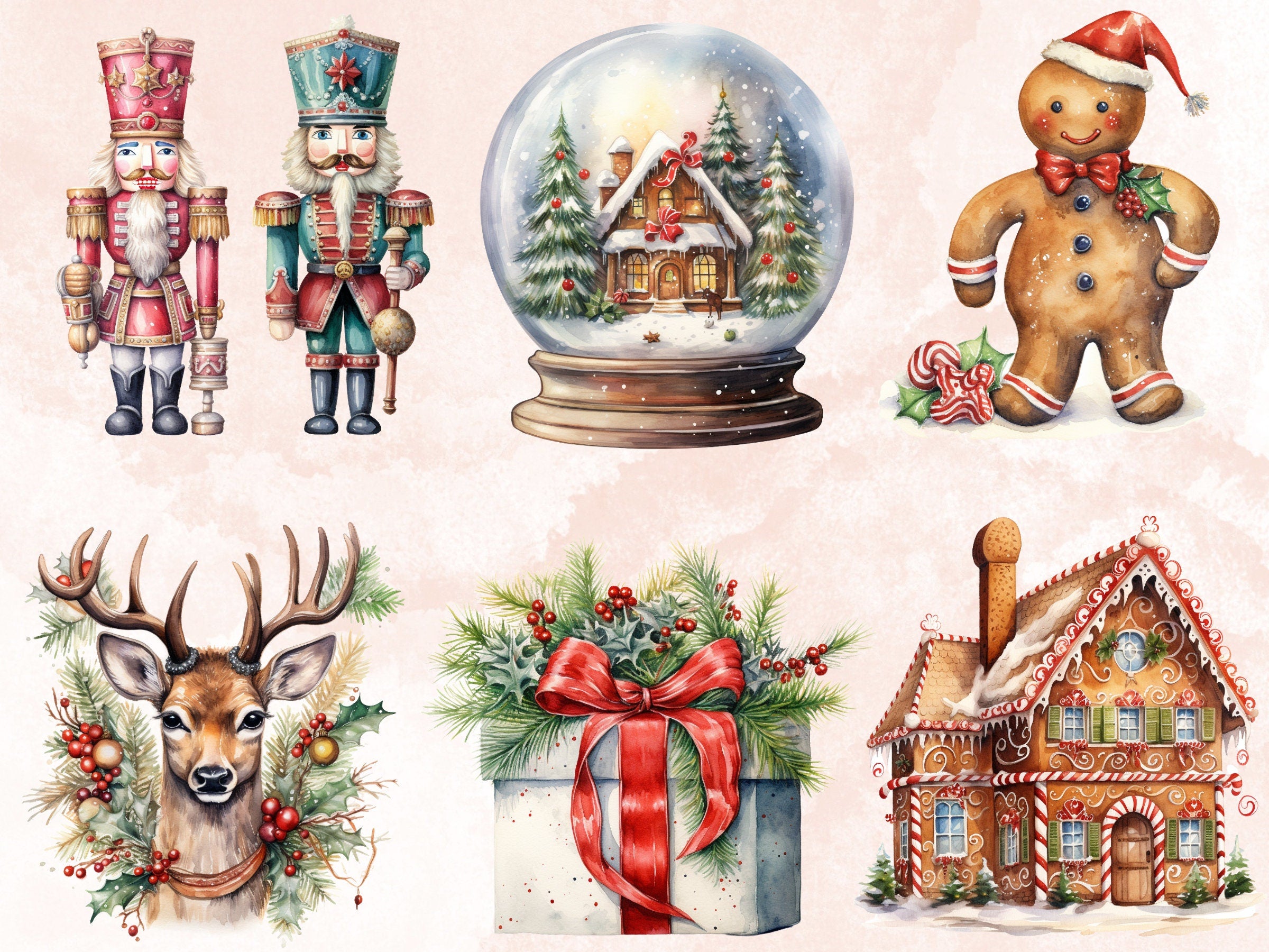 40 PNG Watercolour Christmas Bundle Clipart, Merry Christmas Illustrations Clip art, Winter Holiday png, Xmas Noel Sublimation, Junk Journal