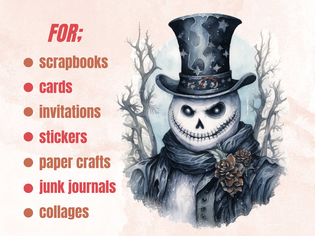 42 PNG Watercolour Gothic Creepy Christmas Bundle Clipart, Spooky Dark Christmas Illustrations, Winter Holiday png, Xmas Noel Sublimation