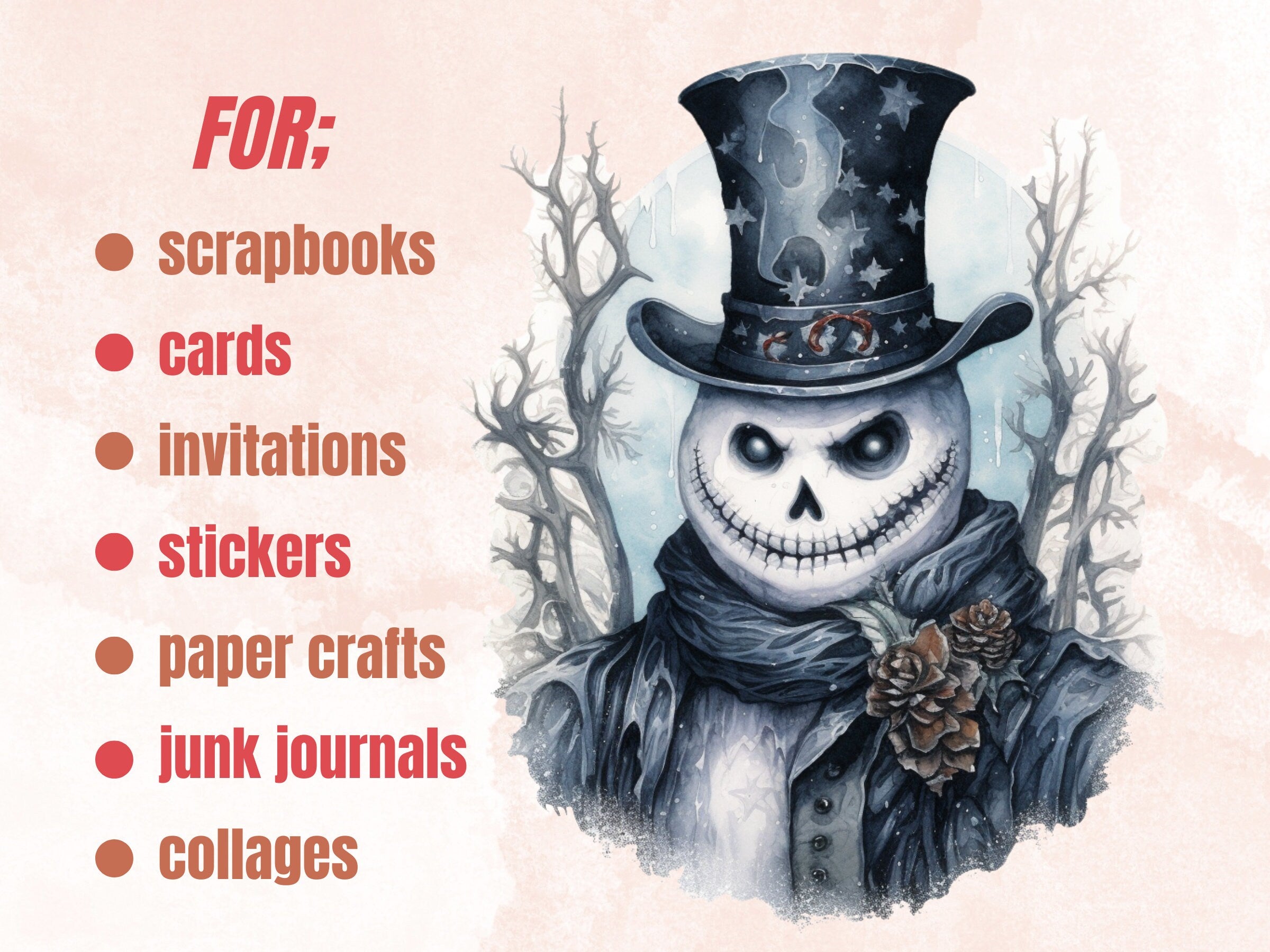 42 PNG Watercolour Gothic Creepy Christmas Bundle Clipart, Spooky Dark Christmas Illustrations, Winter Holiday png, Xmas Noel Sublimation
