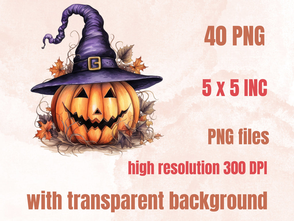 40 PNG Watercolour Halloween Bundle Clipart, Happy Halloween Illustrations Clip art, Cozy Fall Witchcraft png, Autumn Pumpkin Sublimation