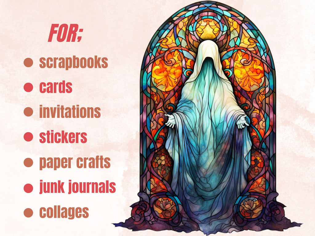 56 PNG Watercolor Stained Glass Halloween Bundle Clipart, Happy Halloween Illustrations Clip art, Witchcraft png, Stained Glass Sublimation
