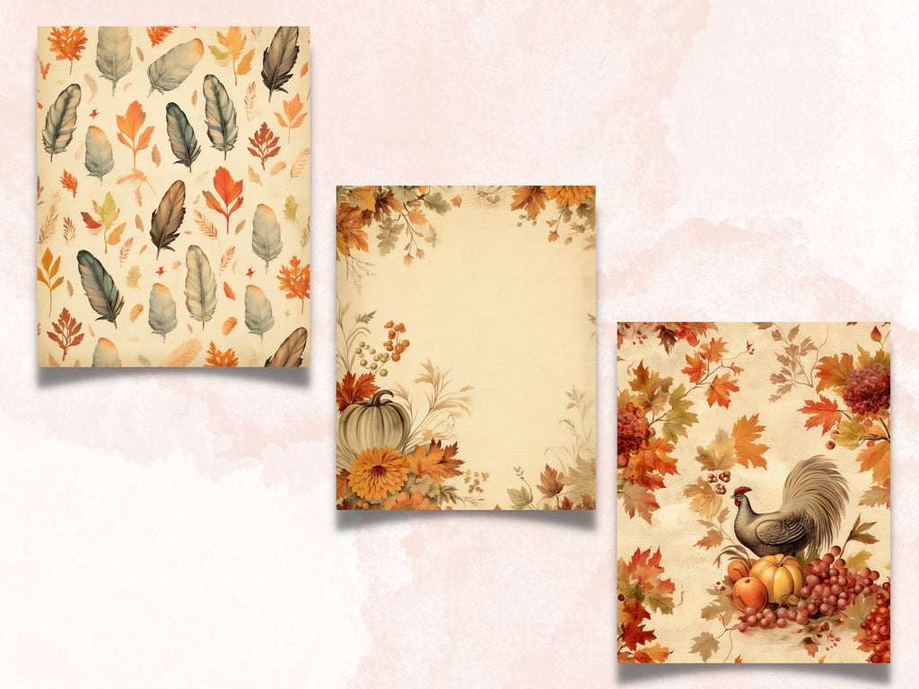 Printable Vintage Thanksgiving Digital Paper, Fall Autumn Ephemera, Pumpkin Harvest Pages, Download Junk Journal, Scrapbooking, Card Making