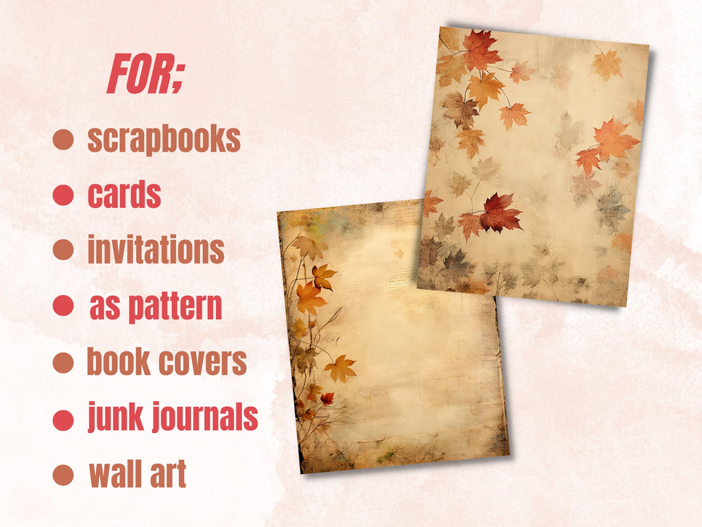 Printable Vintage Fall Digital Paper, Faded Autumn Leaves Ephemera, Pumpkin Harvest Pages, Download Junk Journal, Scrapbooking, Card Making
