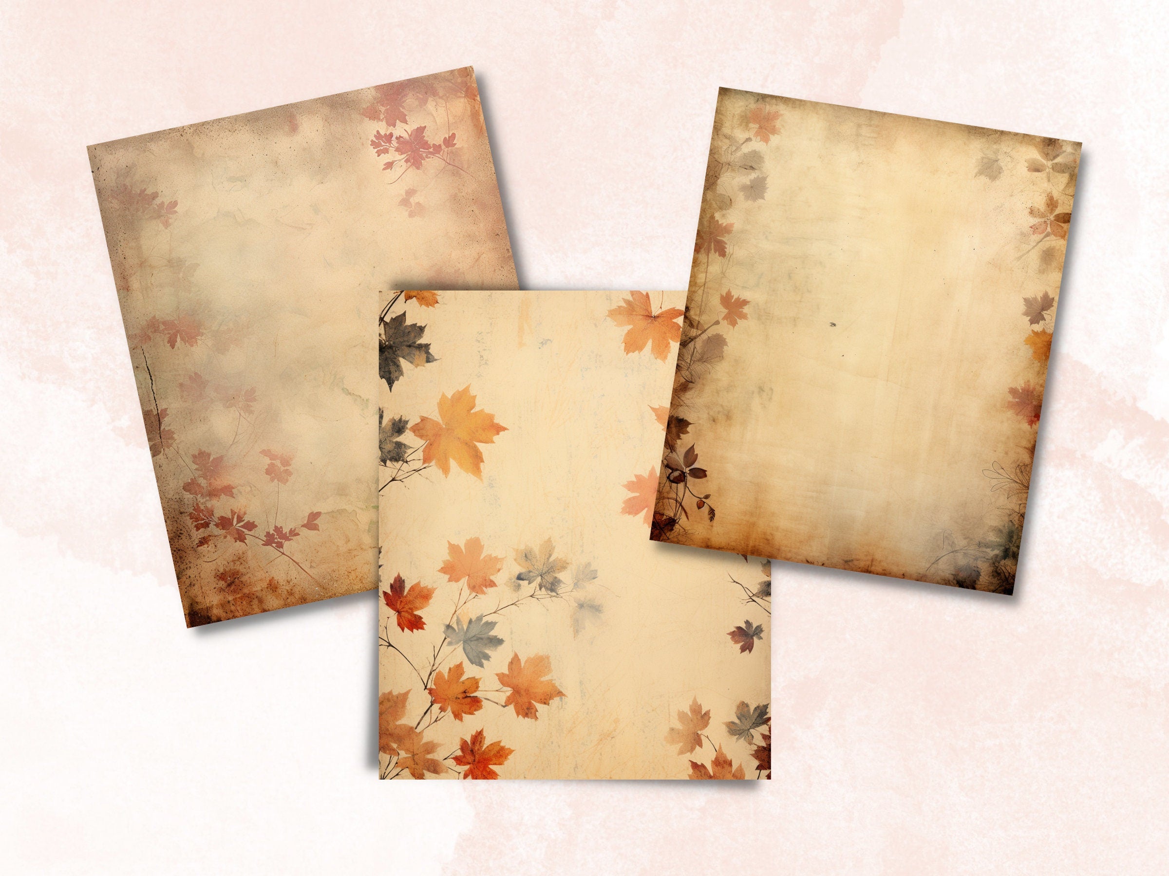 Printable Vintage Fall Digital Paper, Faded Autumn Leaves Ephemera, Pumpkin Harvest Pages, Download Junk Journal, Scrapbooking, Card Making