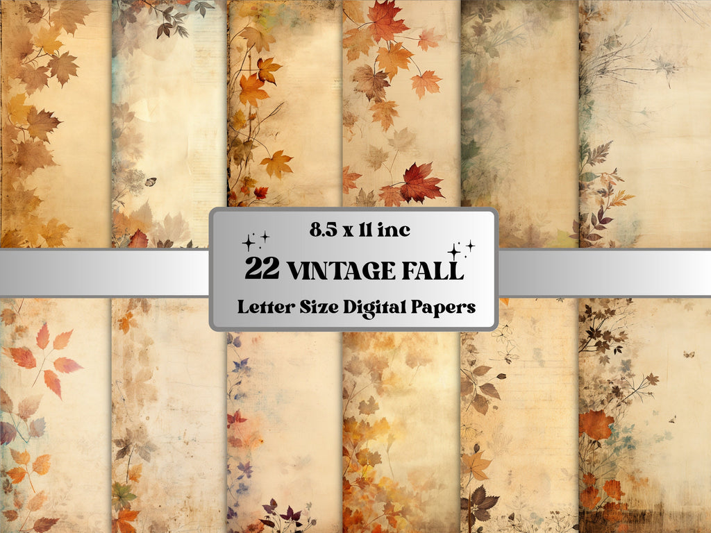 Printable Vintage Fall Digital Paper, Faded Autumn Leaves Ephemera, Pumpkin Harvest Pages, Download Junk Journal, Scrapbooking, Card Making