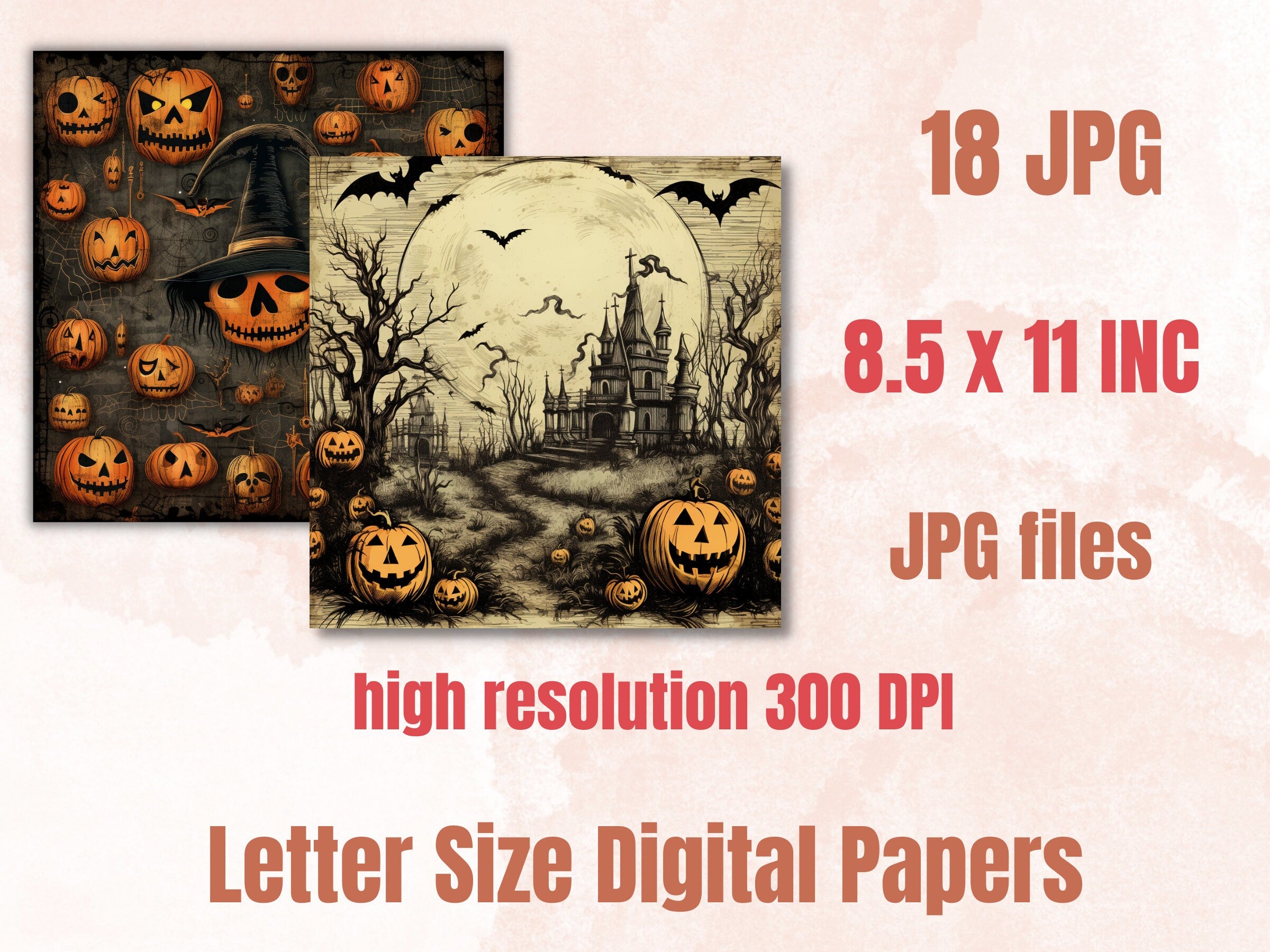 Printable Vintage Creepy Halloween Digital Paper, Halloween Ephemera, Fantasy Gothic Pages, Download Junk Journal, Scrapbooking, Card Making