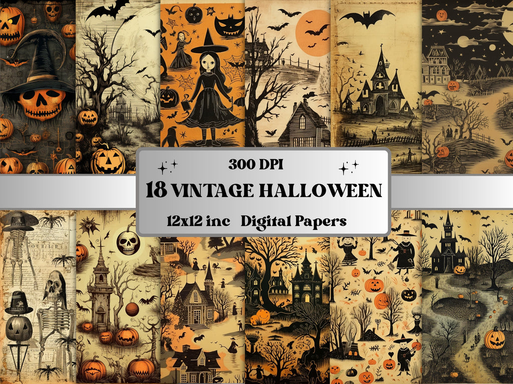 Printable Vintage Creepy Halloween Digital Paper, Halloween Ephemera, Fantasy Gothic Pages, Download Junk Journal, Scrapbooking, Card Making