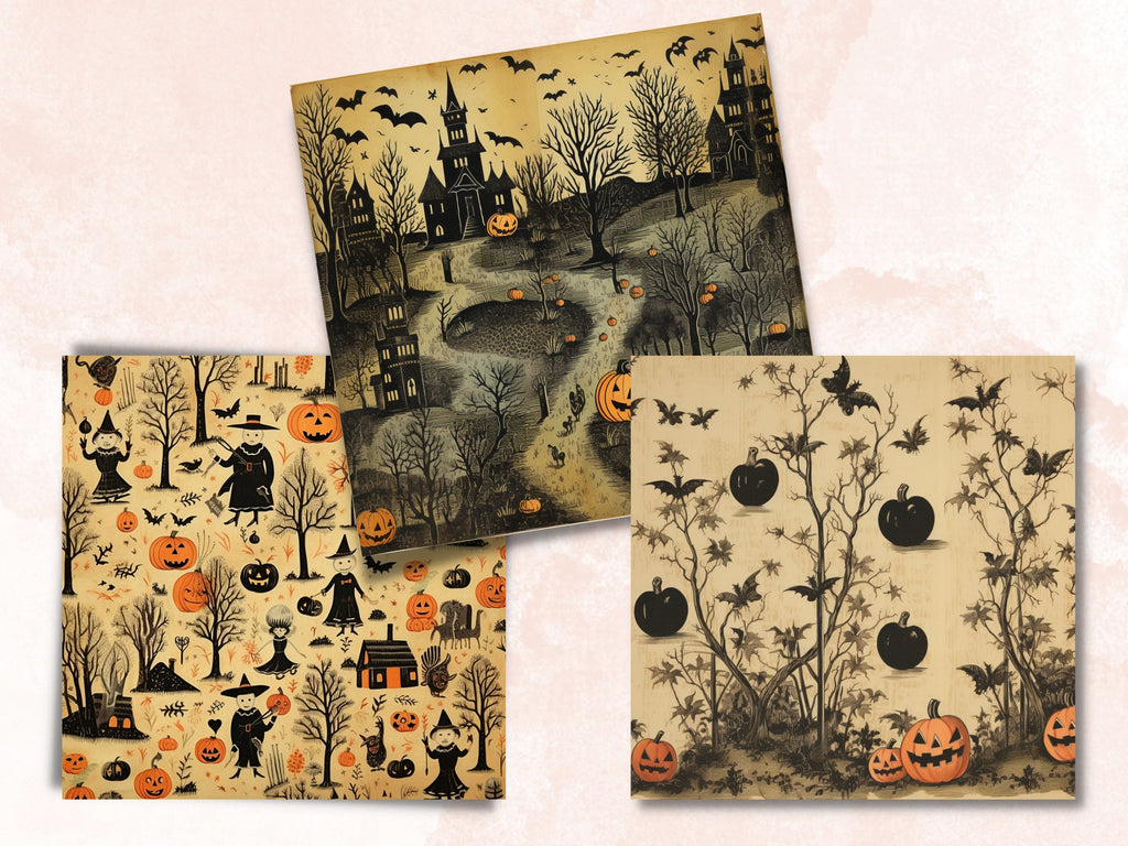 Printable Vintage Creepy Halloween Digital Paper, Halloween Ephemera, Fantasy Gothic Pages, Download Junk Journal, Scrapbooking, Card Making