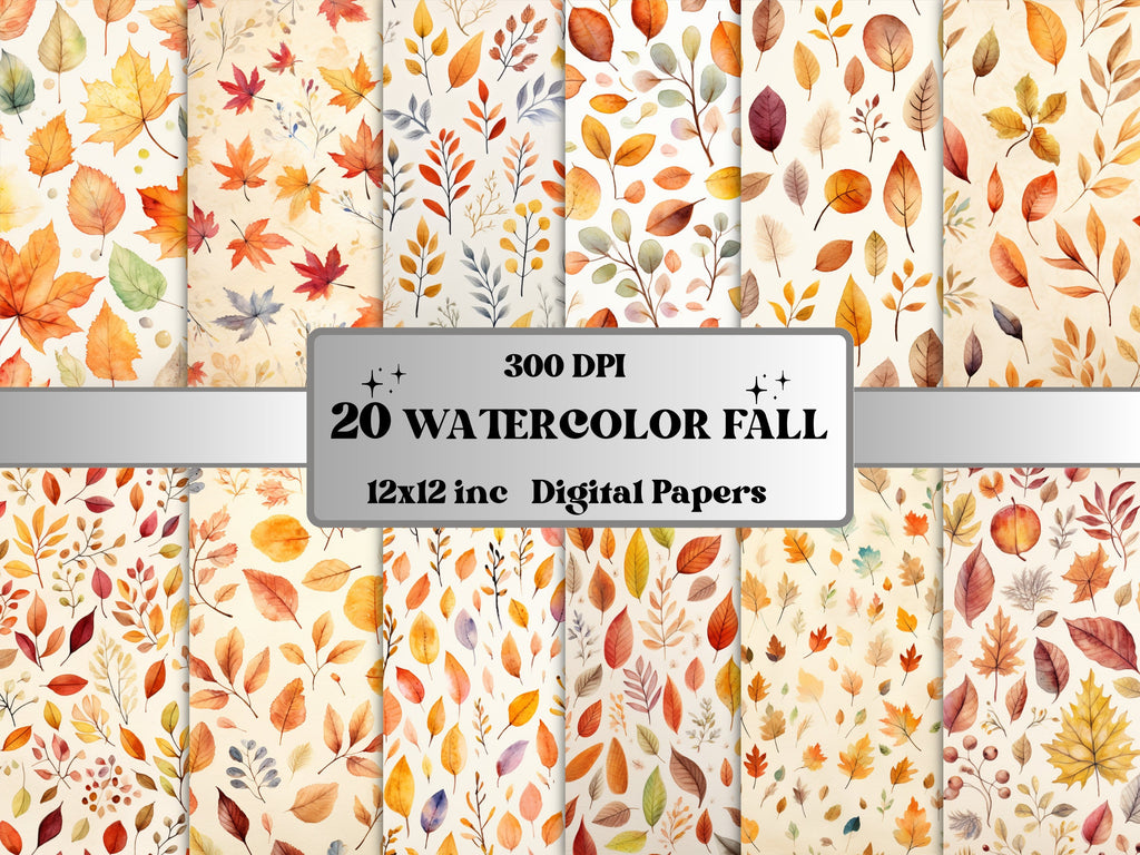 Printable Watercolor Fall Paper, Rustic Autumn Ephemera, Watercolor Fall Leaves Pages, Download Junk Journal, Scrapbooking, Card Making
