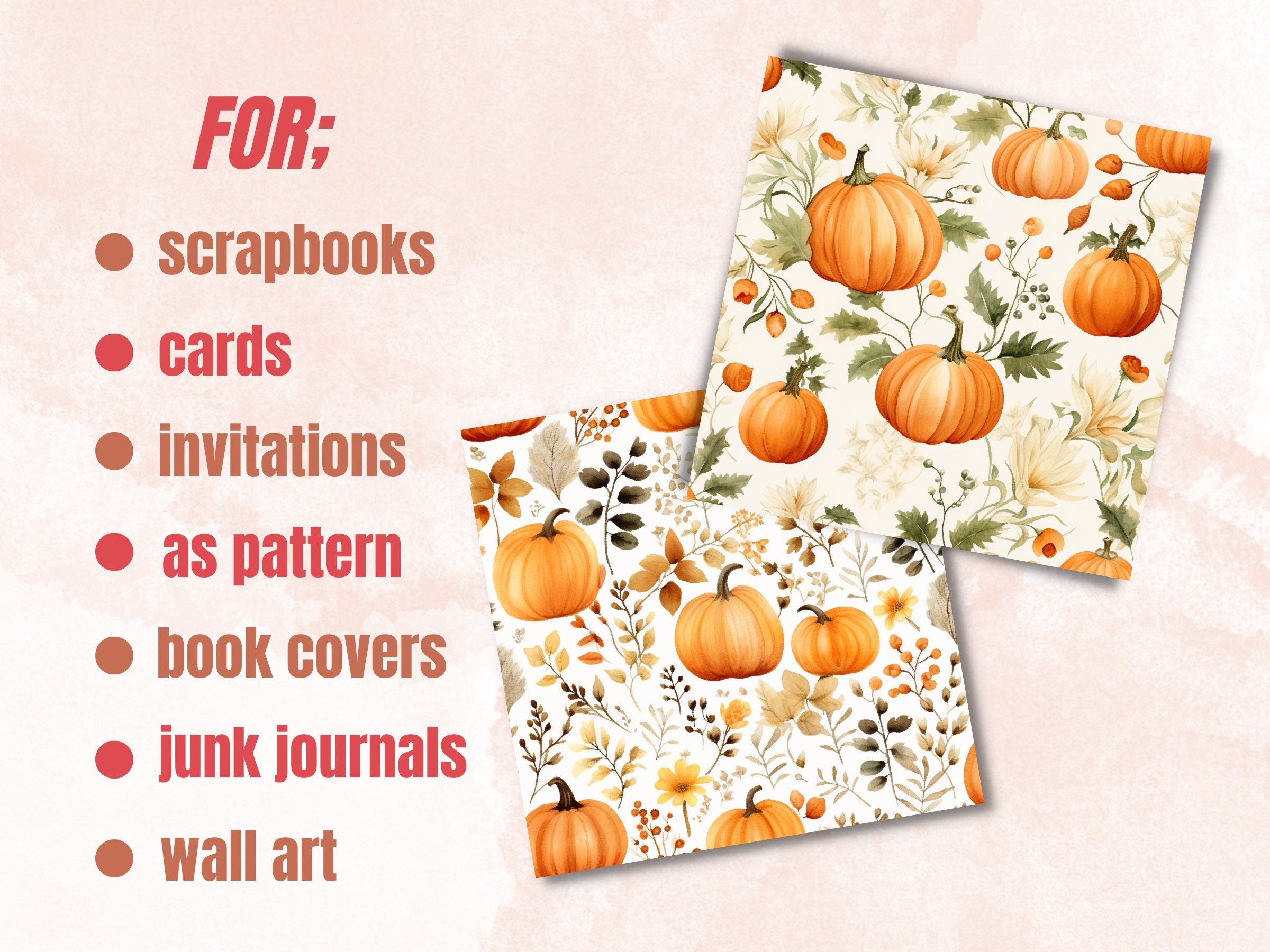 Seamless Watercolor Pumpkin Spice Digital Paper Pack, Pumpkin Harvest Seamless Pattern, Fall Autumn Background, Fantasy Scrapbook Papers