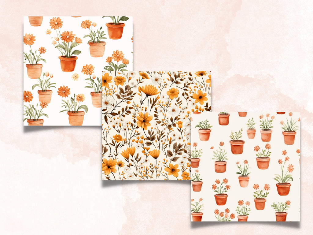 Seamless Watercolor Fall Flowers Digital Paper Pack, Autumn Leaves Seamless Pattern, Fall Floral Autumn Background, Fantasy Scrapbook Papers