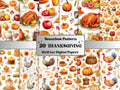 Seamless Watercolor Thanksgiving Digital Paper Pack, Pumpkin Harvest Seamless Pattern, Rustic Autumn Background, Cozy Fall Scrapbook Papers