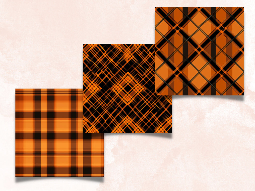 Seamless Halloween Plaid Digital Paper Pack, Fall Buffalo Plaid Seamless Pattern, Halloween Tartan Textures Background, Scrapbook Papers