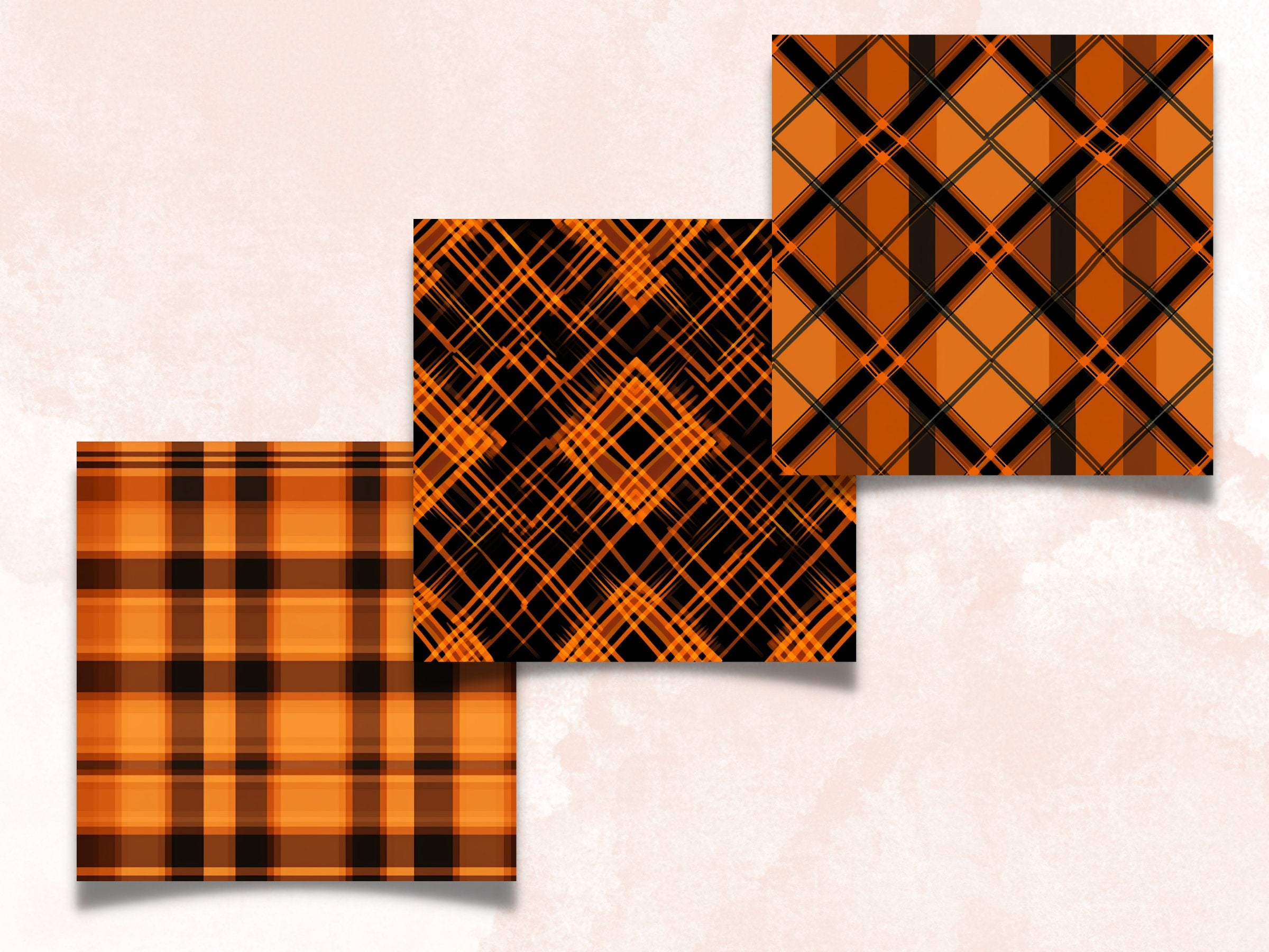 Seamless Halloween Plaid Digital Paper Pack, Fall Buffalo Plaid Seamless Pattern, Halloween Tartan Textures Background, Scrapbook Papers