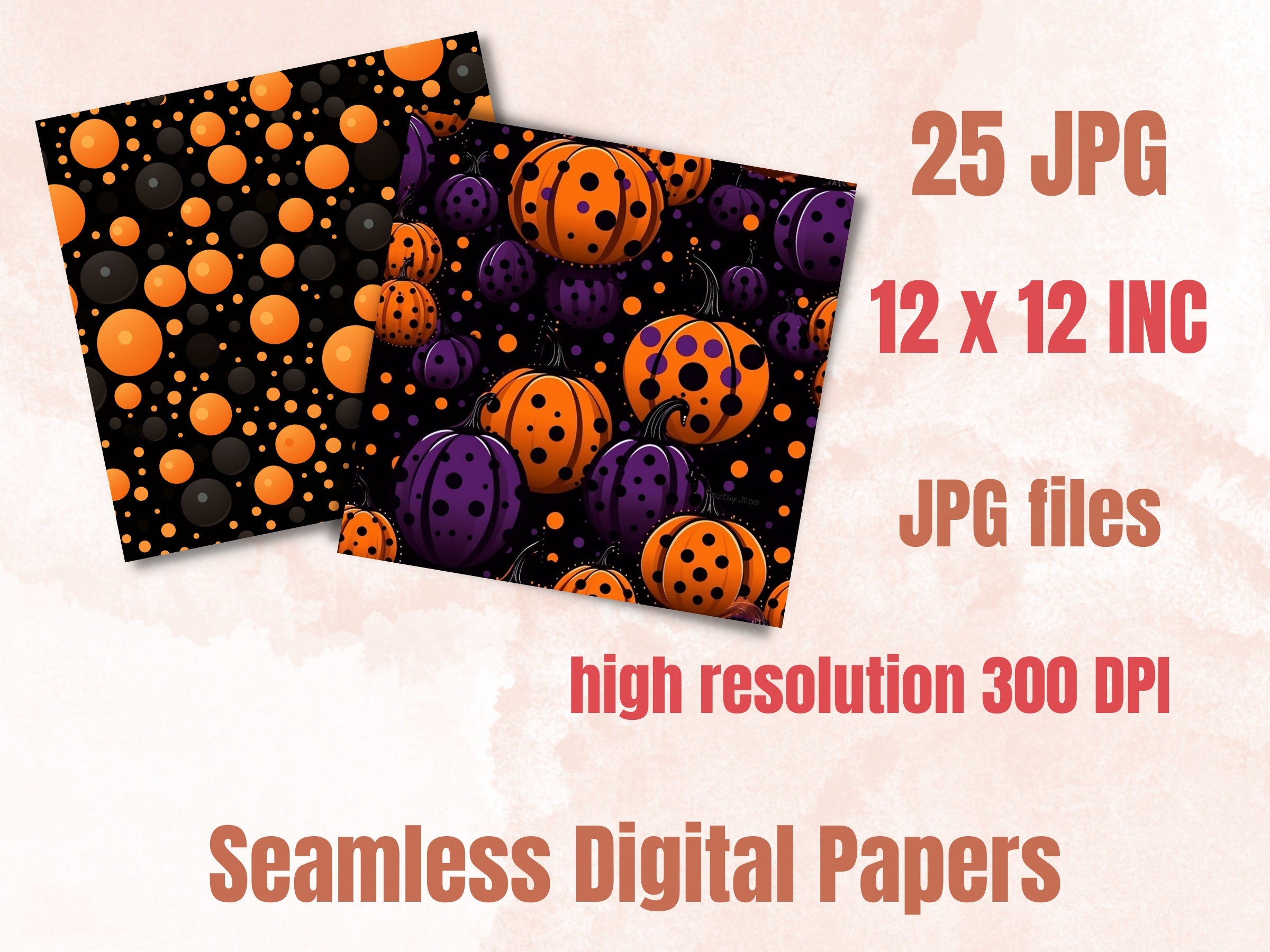 Seamless Halloween Polka Dot Digital Paper Pack, Fall Polka Dots Seamless Pattern, Halloween Geometric Textures Background, Scrapbook Papers
