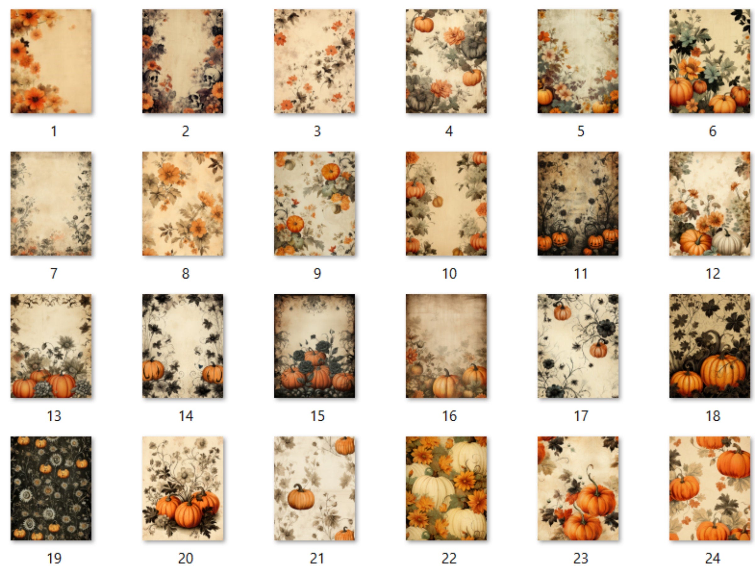 Printable Vintage Halloween Floral Digital Paper, Halloween Ephemera, Faded Flowers Pages, Download Junk Journal, Scrapbooking, Card Making
