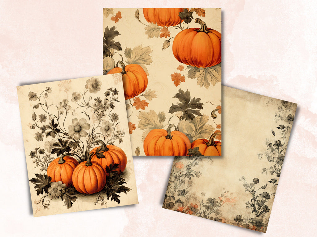 Printable Vintage Halloween Floral Digital Paper, Halloween Ephemera, Faded Flowers Pages, Download Junk Journal, Scrapbooking, Card Making