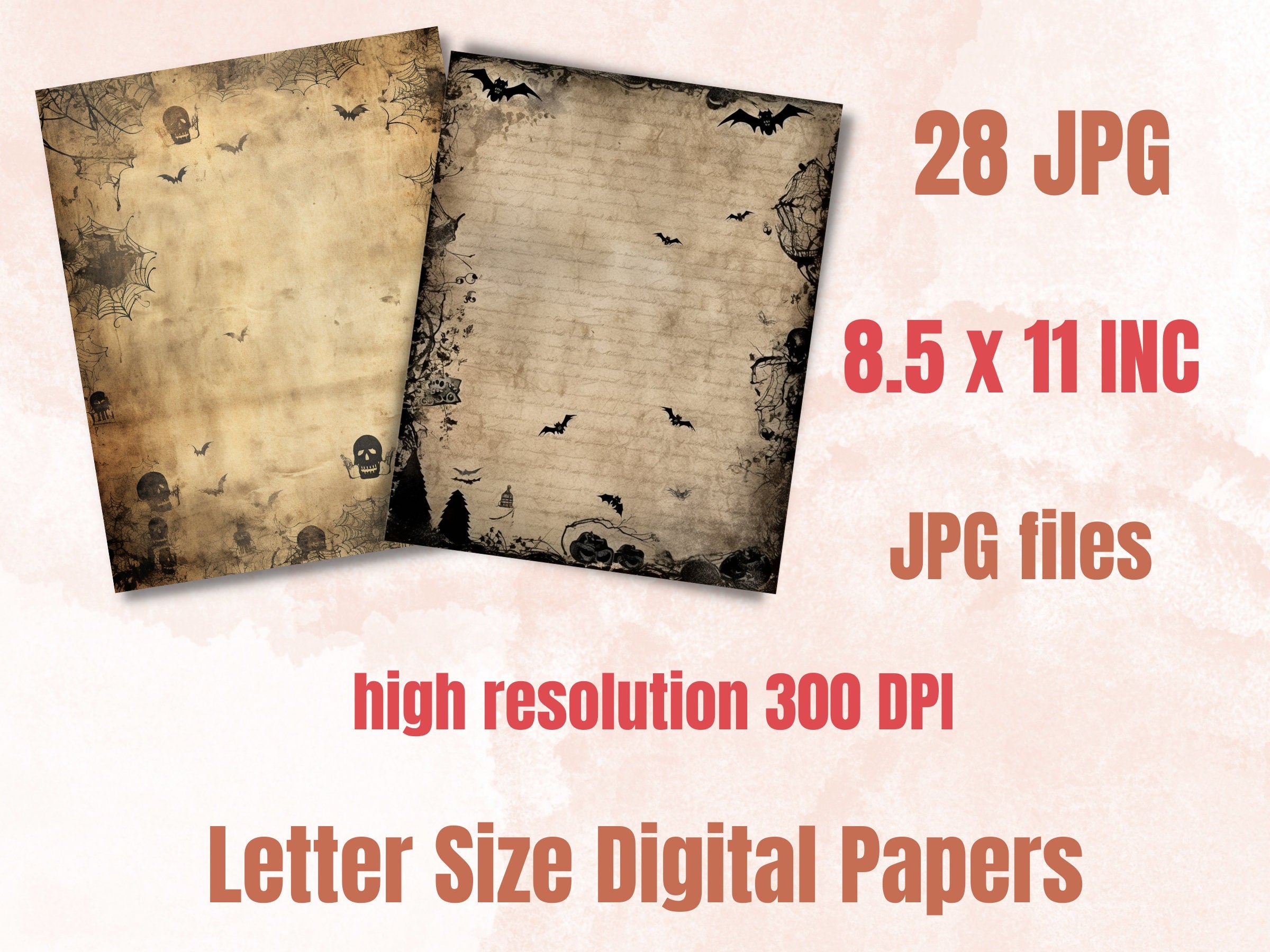 Printable Vintage Halloween Digital Paper, Creepy Halloween Ephemera, Faded Gothic Pages, Download Junk Journal, Scrapbooking, Card Making