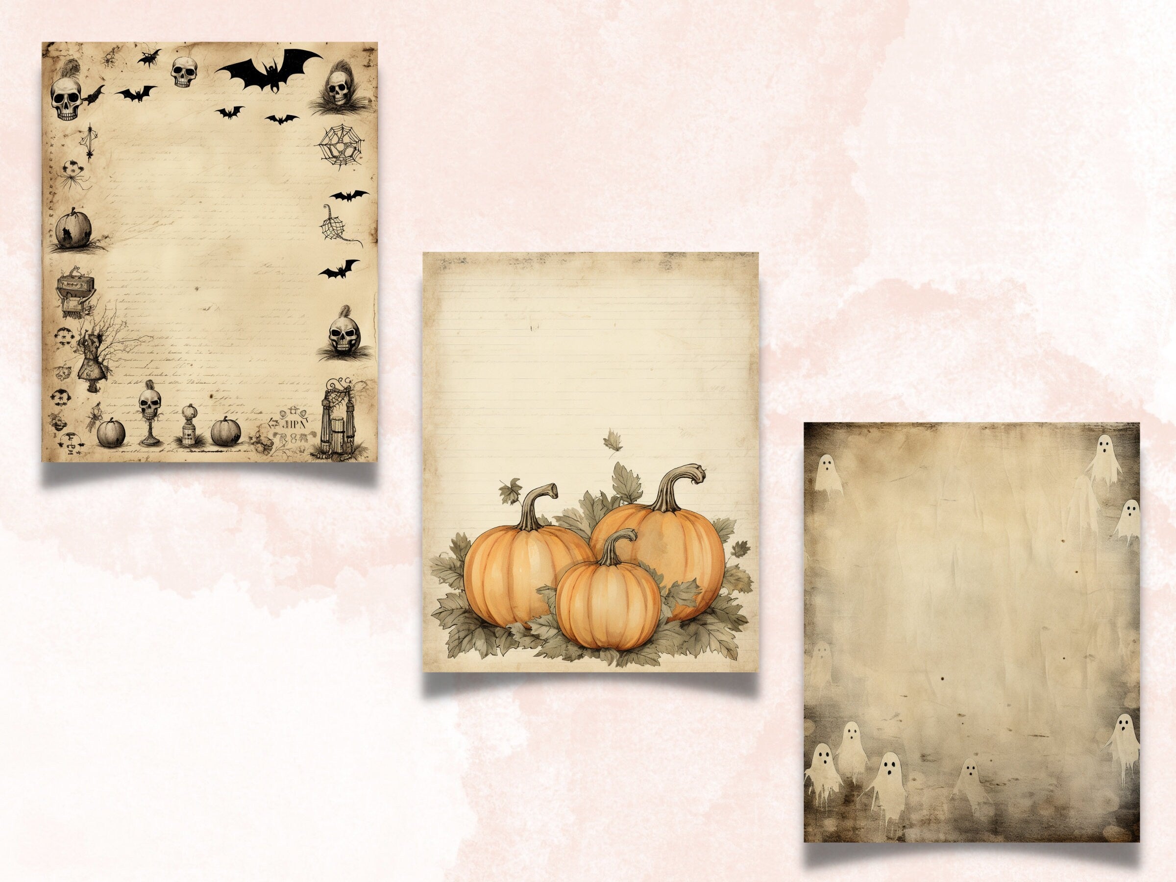 Printable Vintage Halloween Digital Paper, Creepy Halloween Ephemera, Faded Gothic Pages, Download Junk Journal, Scrapbooking, Card Making