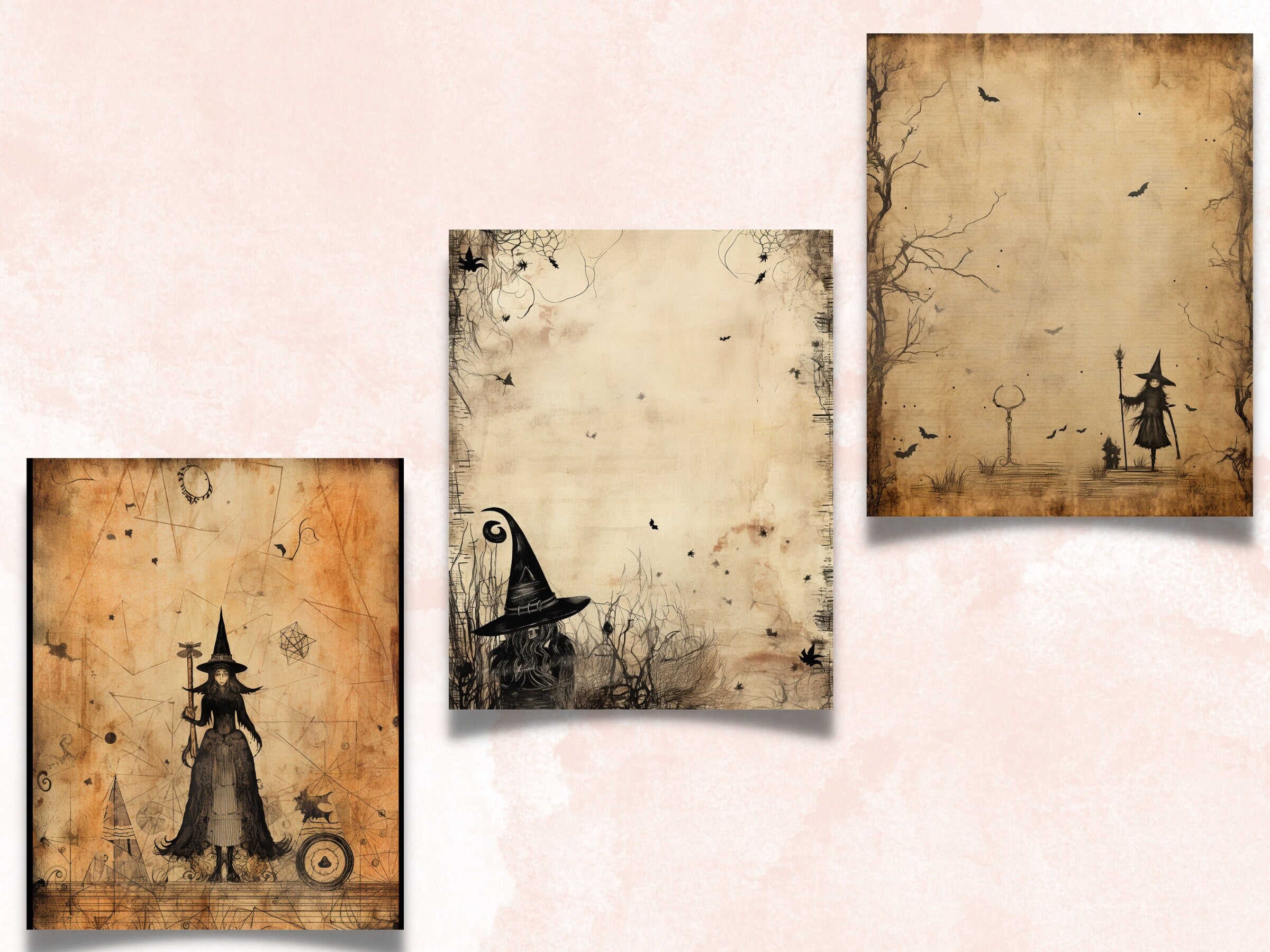 Printable Vintage Halloween Digital Paper, Creepy Halloween Ephemera, Faded Gothic Pages, Download Junk Journal, Scrapbooking, Card Making