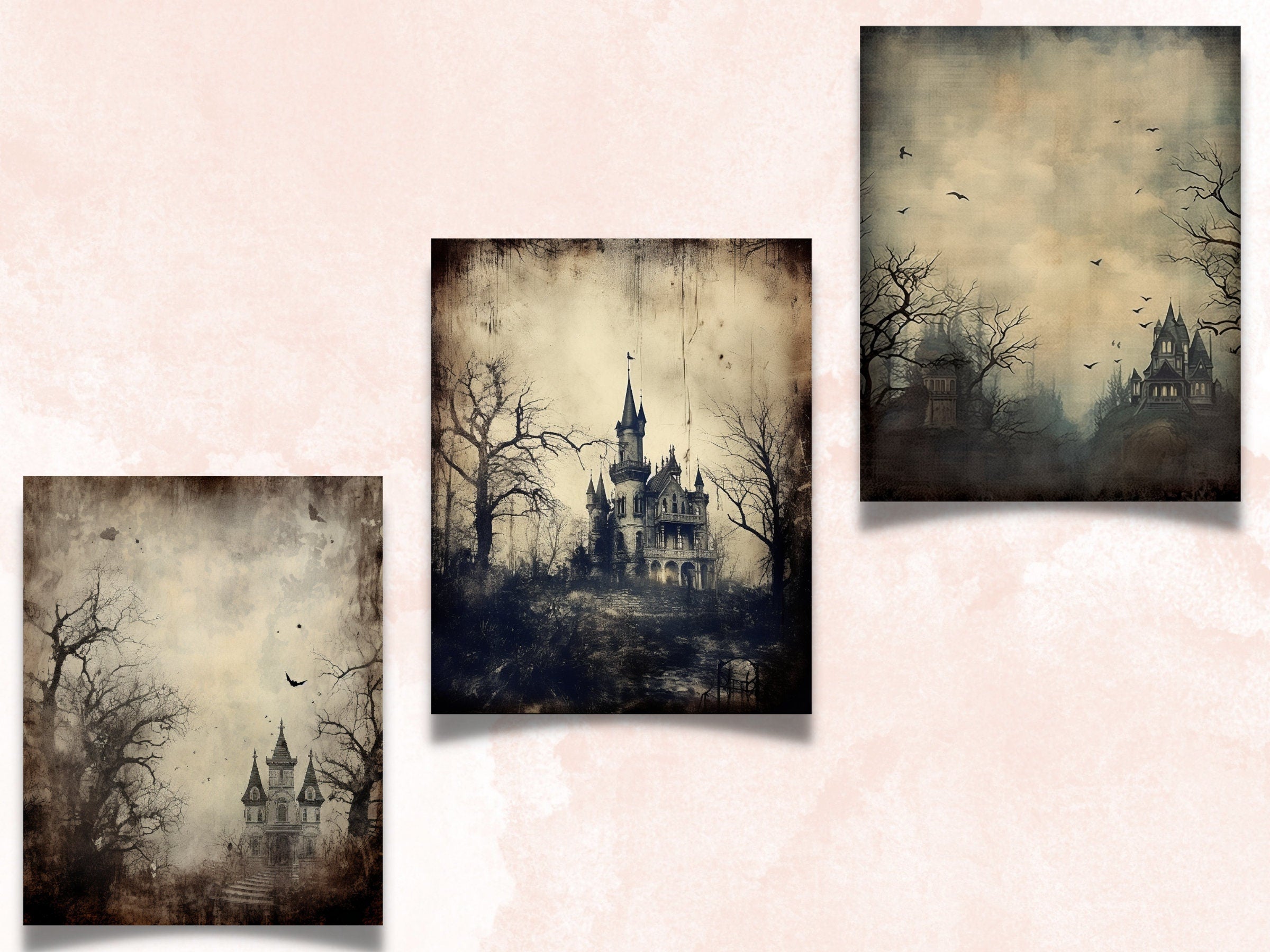 Printable Haunted Mansion Digital Paper, Spooky Halloween Ephemera, Faded Gothic Pages, Download Junk Journal, Scrapbooking, Card Making