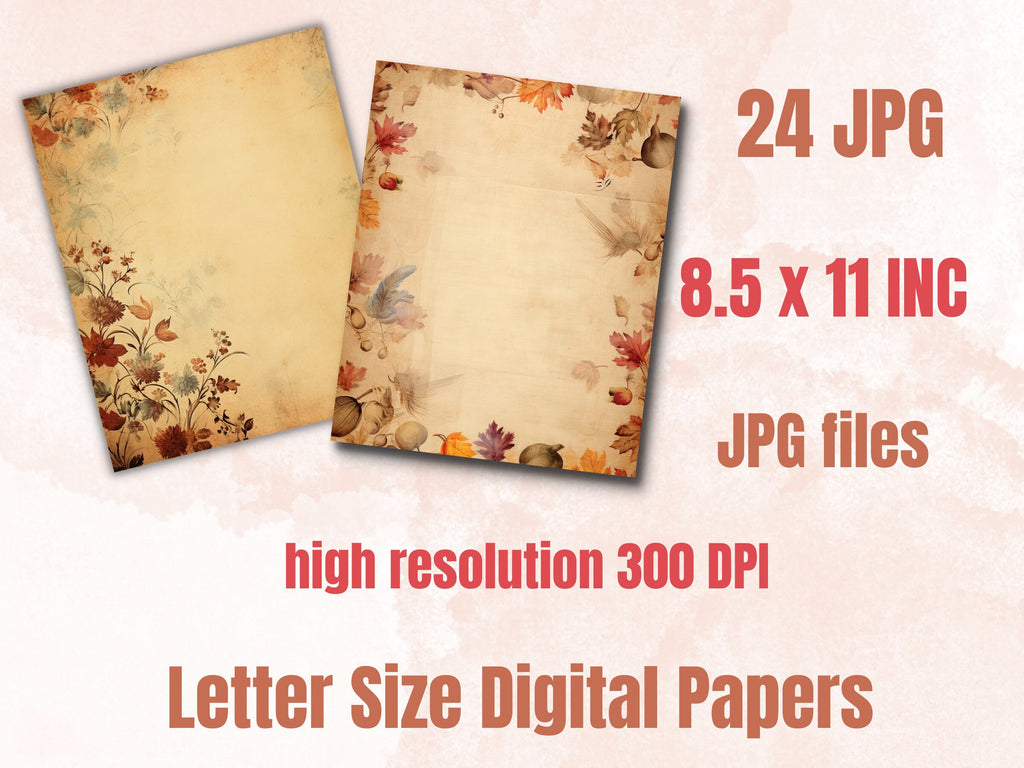 Printable Vintage Thanksgiving Digital Paper, Fall Autumn Ephemera, Pumpkin Harvest Pages, Download Junk Journal, Scrapbooking, Card Making