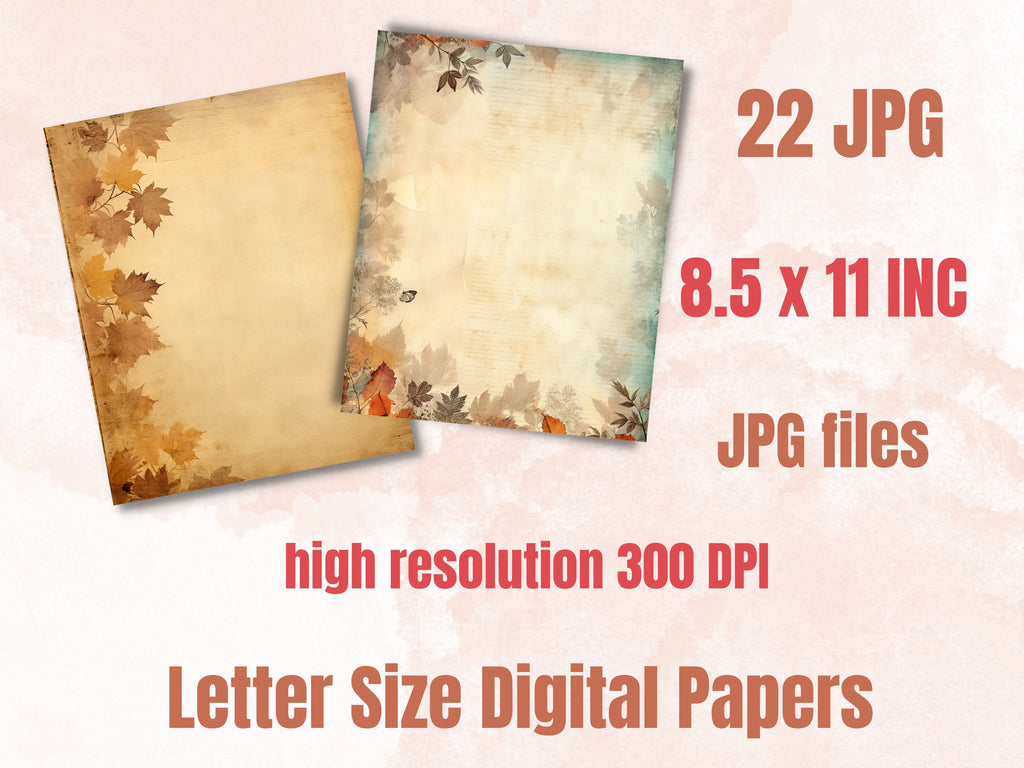 Printable Vintage Fall Digital Paper, Faded Autumn Leaves Ephemera, Pumpkin Harvest Pages, Download Junk Journal, Scrapbooking, Card Making