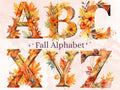 25 PNG Watercolor Fall Alphabet Clipart, Floral Autumn Letters Illustrations Clip art, Fall Pumpkin Alphabet png, Autumn Leaves Typography