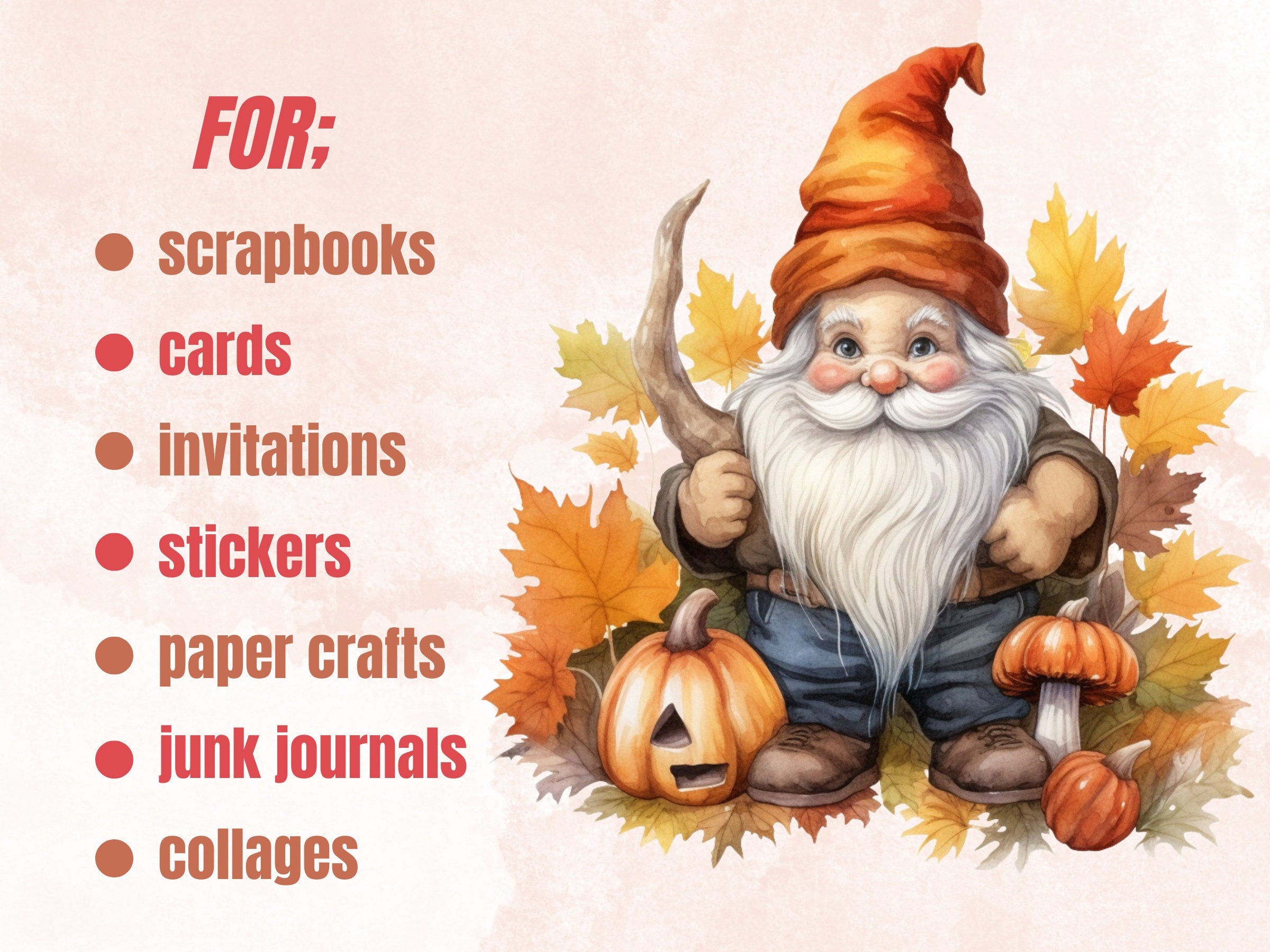 30 PNG Watercolor Fall Gnomes Clipart, Rustic Autumn Garden Gnome Illustrations Clip art, Autumn Gardening png, Cute Fall Dwarf Sublimation