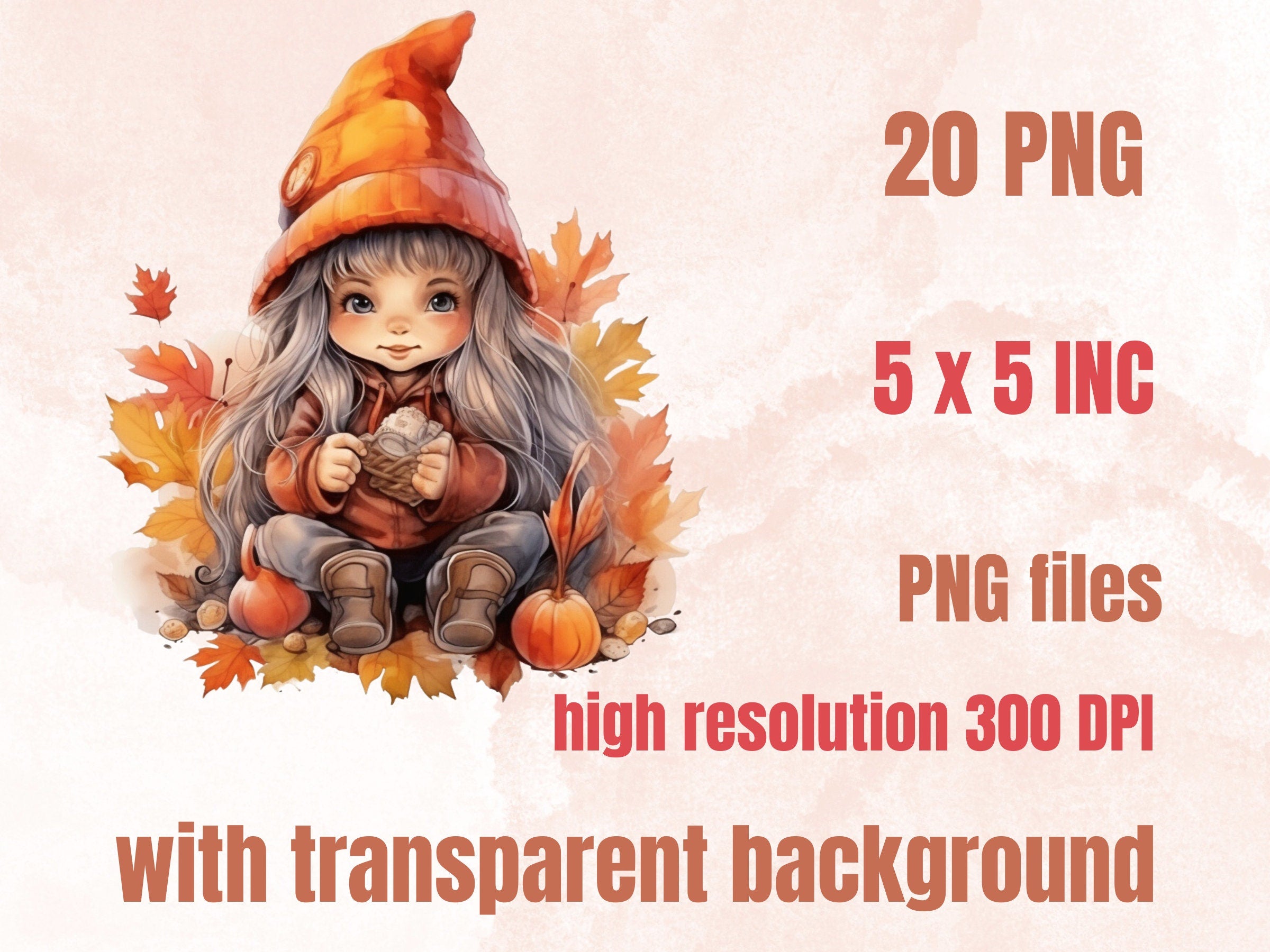 20 PNG Watercolor Fall Gnome Girls Clipart, Autumn Female Gnome Illustrations Clip art, Autumn Gardening png, Cute Sisters Gnome Sublimation