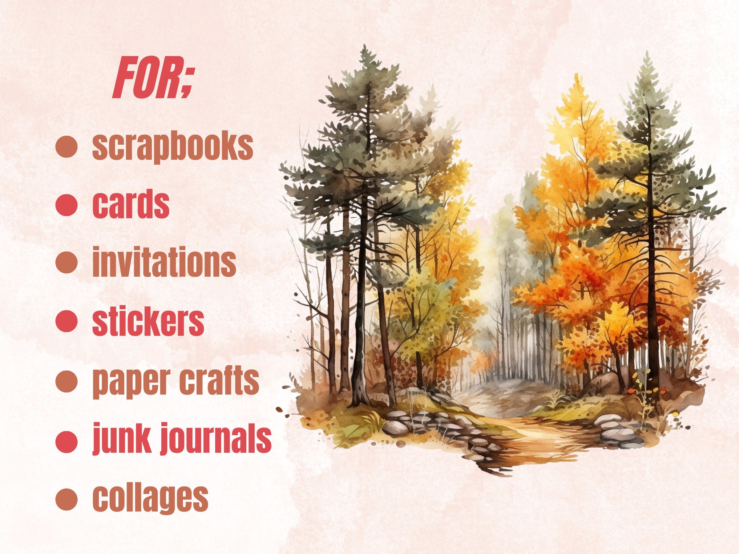 32 PNG Watercolor Fall Woodland Clipart, Autumn Forest Illustrations Clip art, Floral Fall Mushroom png, Autumn Foliage Trees Sublimation