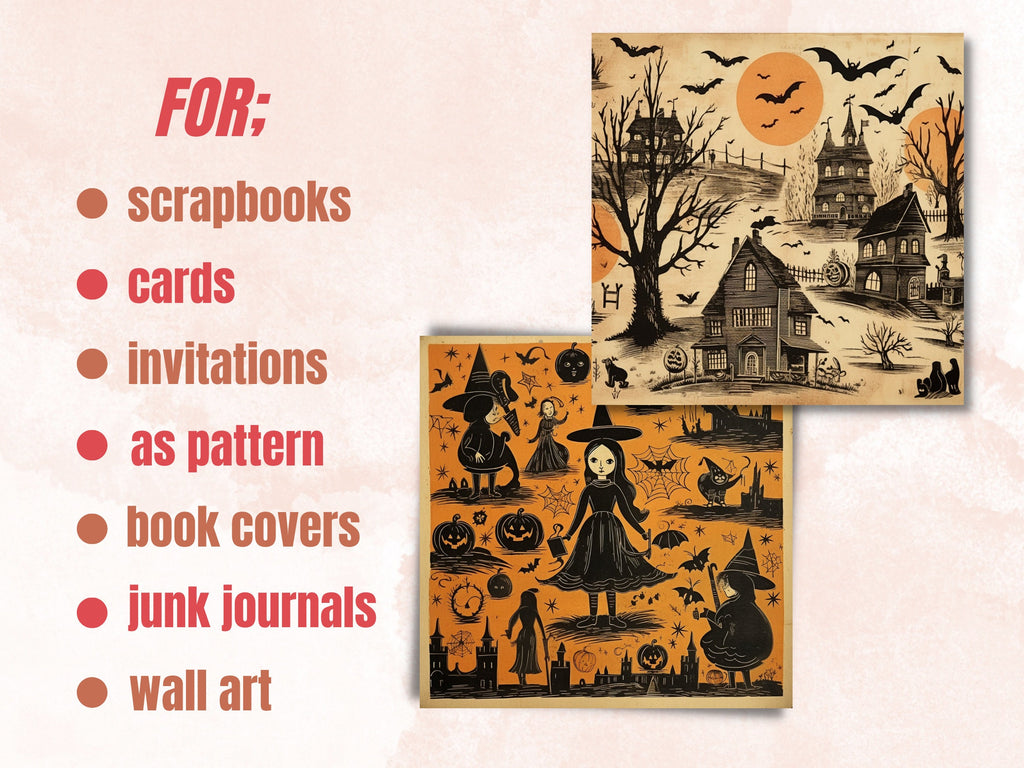 Printable Vintage Creepy Halloween Digital Paper, Halloween Ephemera, Fantasy Gothic Pages, Download Junk Journal, Scrapbooking, Card Making